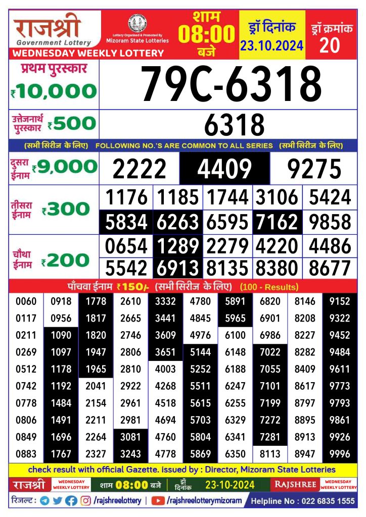 rajshree-wednesday-weekly-lottery-result-8pm-23-10-2024